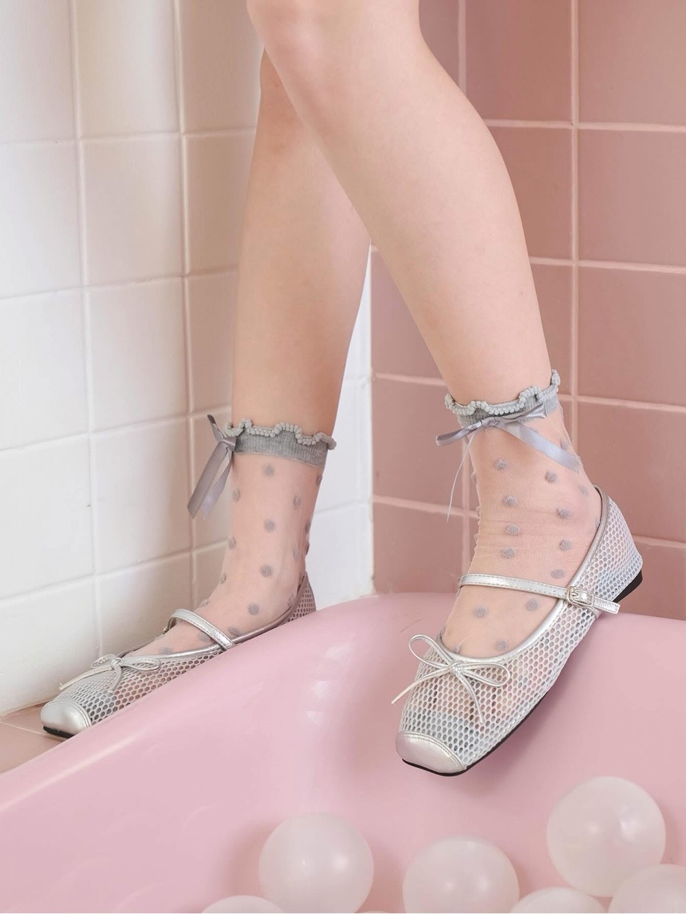 Women's Silver Mary Jane Ballet Flats - Lightweight Breathable Style - Picture 2 of 7